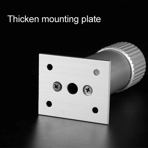Top Tier Adjustable Furniture Legs With Dope Brushed Aluminum Finish And Heavy Duty Stainless Screws For Cabinets Tables Flex Height Setup To Fix Wobbly Floors Instantly Sleek Urban Living - close-up of thick mounting plate with screws.