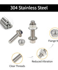 304 Stainless Steel Flange Hex Head Bolts For Exhaust Manifold Kit M10 1.5 Pitch 35mm Length Eight Pack With Nuts shown with clear threads