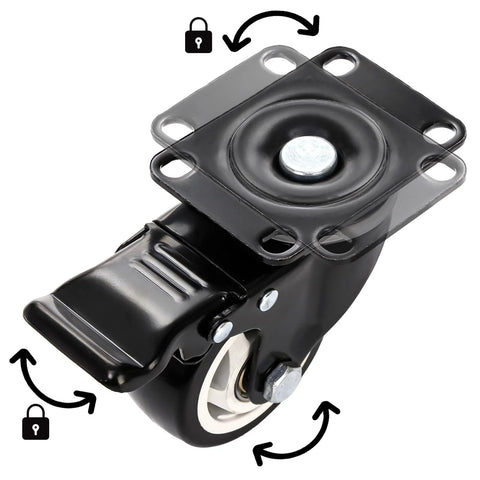 3 inch caster wheel with safety brake and swivel plate for cart, supports 250lbs, total capacity 1000lbs, easy mobility.
