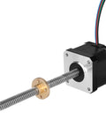 Side view of Nema 17 stepper motor with TR8x8 lead screw and brass flange nut.