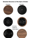 AWANSO 3-Piece Walnut Wood and Aluminum Spice Grinder for Kitchen Spices, front/back views