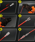 Twidec quick-splice 2.8/4.8/6.3 mm spade terminals with insulated sleeves for car audio wiring; six-image collage.