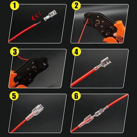 Twidec quick-splice 2.8/4.8/6.3 mm spade terminals with insulated sleeves for car audio wiring; six-image collage.