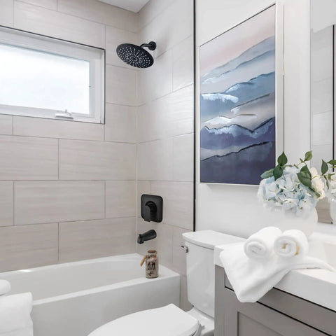 Bathroom with Genta LX Posi-Temp Valve Trim Kit Replacement Matte Black Finish, shower and bath setup, modern decor