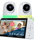 Full HD 5.5 Inch Split Screen Baby Monitor With Two Cameras Six Color Night Light White Noise Sound And Light Machine