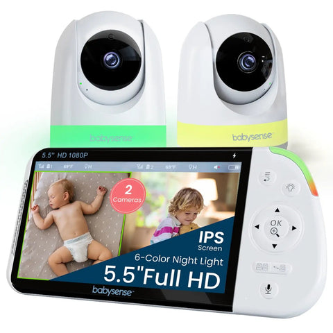 Full HD 5.5 Inch Split Screen Baby Monitor With Two Cameras Six Color Night Light White Noise Sound And Light Machine