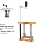 Built Tough Router Lift Base For Woodworking Shop With Smooth 70 Millimeter Height Adjustment Premium aluminum alloy lift mechanism.