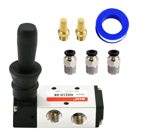 Five Way Two Position Hand Operated Pneumatic Valve With Manual Push Pull Control Aluminum Body Heavy Duty Air Valve For Industrial Applications One Quarter Inch NPT 4H210 with accessories