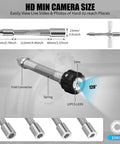 Detailed view of HD Min Camera with lens and LED lights for Badass 100 Foot Sewer Camera With A Big 9 Inch 1080p Screen And 512hz Wire Locator.