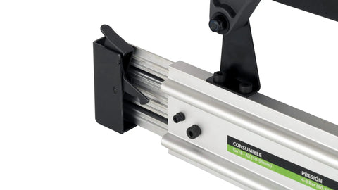 Top Shelf Pneumatic Brad Nailer Heavy Duty Compressed Air Wood Nail Gun side-load magazine showing viewing window and compressed air ports.