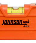 Side view of Magnetic Torpedo Laser Level 2x6 Inch Orange For Tight Spaces, Self Leveling With Three Vials, precise closure detail.