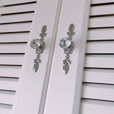 12 Pack Diamond Clear Crystal Glass Cabinet Knob Set With Plate And Screws on white closet doors, silver reflective shine