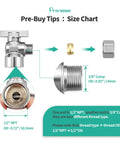 Built Tough Lead Free Brass Quick Twist Angle Shut Off Valve Two Pack Smooth Chrome Plated Finish 1/2 Inch Fip Connects To 3/8 Inch Compression Size Chart Image.