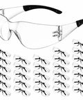 30 Pack Clear Safety Glasses Wrap Around Eye Protection, Built Like A Tank For Construction Sites, Scratch Resistant Polycarbonate Lenses, No Sweat Unisex Comfort, Straight Up Impact Defense, Foolproof Work Gear - clear safety glasses with black accents and multiple pairs.