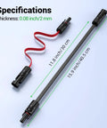 Flat Solar Panel Extension Cables 12 AWG 4mm2 Set Of 2 With Waterproof Male And Female Connectors 15 Inch Length Each PV Wire