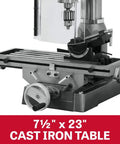 Heavy Duty 15 Inch Mill Drill Shop Beast With 1 Hp Motor Swaps Between 115 And 230 Volts Plug In And Go Layout cast iron table measuring 7½" x 23".