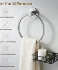 Self Adhesive Towel Ring Wall Mount Brushed Nickel SUS304 Stainless Steel Rustproof Hand Towel Holder in bathroom.