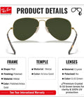 RB3025 Pilot Shape Non Polarized Sun Shades With G15 Green Lenses For Men And Women Includes Official Eyewear Kit Perfect For Formal And Casual Wear Everyday Ready