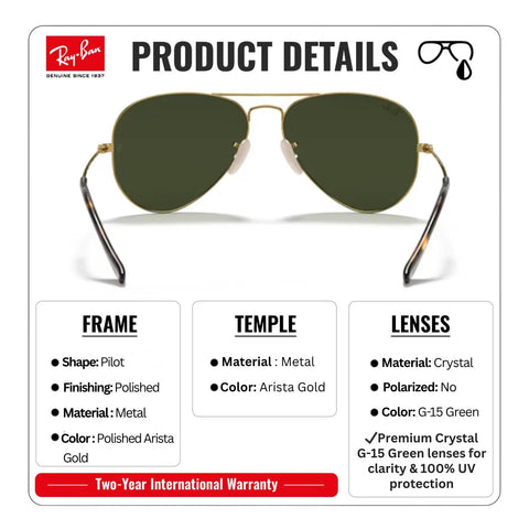 RB3025 Pilot Shape Non Polarized Sun Shades With G15 Green Lenses For Men And Women Includes Official Eyewear Kit Perfect For Formal And Casual Wear Everyday Ready