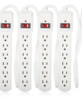 Four white Six Outlet Power Strip Surge Protector With 300 Joules Red On Off Switch Four Pack Heavy Duty 24 Inch Cord