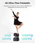 Ultra Compact 4K AI Webcam Featuring Buttery Smooth Auto Tracking And Triple Mic Array Lightweight Streaming Camera next to a dancer.