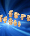 Grease Nipple Assortment Kit With 160 Piece Zerk Fittings In M6 M8 M10 And 45 90 180 Degree Angles, brass fittings on blue background