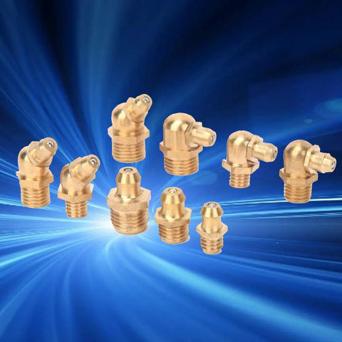 Brass Grease Nipple Fittings Kit 160 Piece Assortment For Automotive And Industrial Use shown on blue background