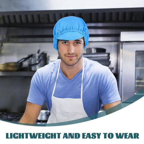 Pro Level Antistatic Work Hats With Breezy Mesh Venting Keeps Things Chill In Busy Shops Lightweight Dustproof head cover on a technician.