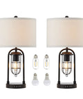 Farmhouse Table Lamps With USB Ports And AC Outlet 3 Way Dimmable Touch Control Nightstand Set With Bulbs Included for living room