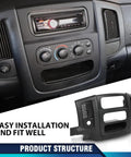 Two-piece dash center radio bezel trim panel with storage box for Dodge Ram 1500/2500/3500, solid black, front view