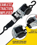 2 Inch By 10 Foot Auto Retract Ratchet Straps With Coated S Hooks Tiedowns For Motorcycles ATVs Bikes And Trailers