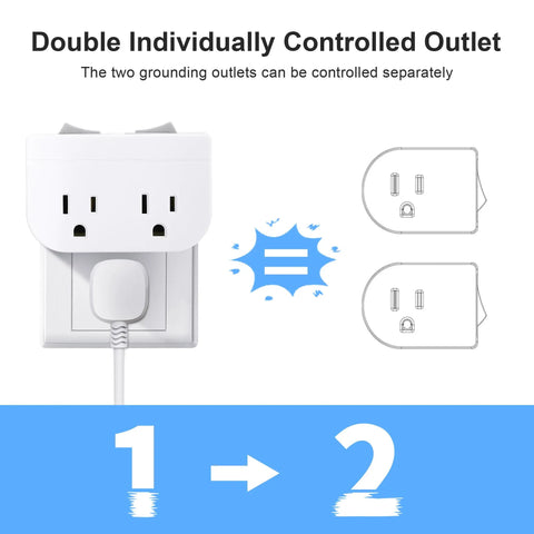 Dual Independent On Off Switch Grounded Power Outlet Wall Tap With Two 3 Prong Ports 1875W 15A ETL White installed view