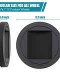 Heavy Duty Black Furniture Stopper 4 Pack Non Slip Rubber Wheel Cups for 1-3 inch furniture wheels, with 3.2 inch diameter.