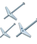Heavy Duty Hollow Wall Anchors Kit for Drywall and Ceiling with wing nuts, three size toggle bolts, metal finish