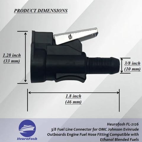 3/8 Inch Fuel Line Connector for OMC Johnson Evinrude Outboard Engines, 10mm Fuel Hose Fitting, Ethanol Blend Ready