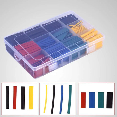 Comprehensive 530-Piece Heat Shrink Tubing Kit With 1.5 mm To 10 mm Shrink Tubes In Multicolor Black Red Yellow Blue Green case view