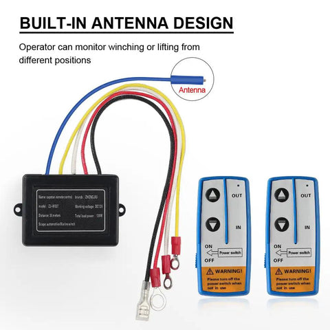 2 Piece Wireless Winch Remote Control Kit 12V Heavy Duty Recovery Switch with Built In Antenna and Receiver
