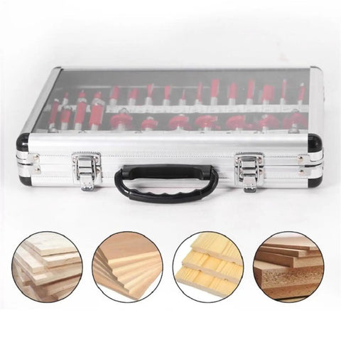 35 Piece Router Bit Set With 12 Mm Shank Tungsten Carbide Woodworking Milling Cutters Heavy Duty Blades in rugged plastic case.