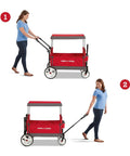 Woman pushing and pulling Convertible Wagon Stroller for Kids 1 Plus Beach Cart With Wheels All In One Red Wagon Kid Friendly