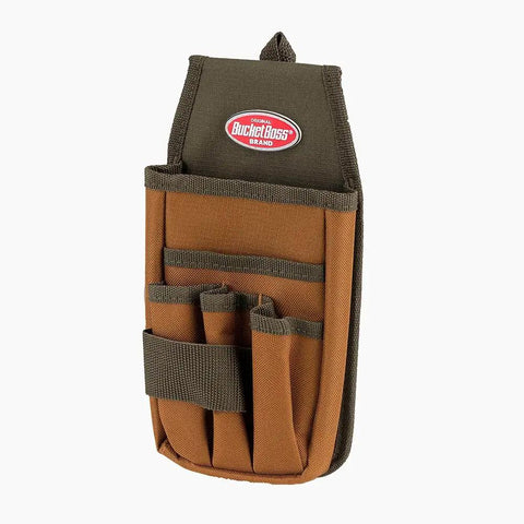 FlapFit Utility Pouch With 5 Pockets And Exterior Tool Loop, brown poly ripstop 600D, frontal view showing pocket arrangement