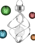 Solar Powered LED Wind Chime Outdoor Lights For Yard Decor Color Changing Hanging Light For Garden Patio Balcony And Lawn Lit Night Glow Perfect Gift For Women Moms Grandma with spiral design and glowing spheres.
