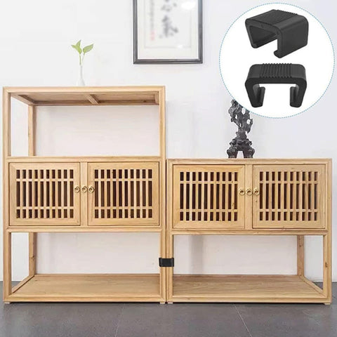Eight Piece Outdoor Furniture Clips Set Black PP Connectors securing wooden cabinets on patio