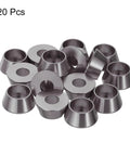 M8 Cone Cup Washers Anodized Aluminum Titanium Gray Flange Gaskets Heavy Duty Fasteners For Rc Drones Cars And Modded Builds Top Shelf 20 Pack, gray flange gaskets stacked together.