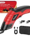 Heavy Duty Electric Box Cutter 3000mAh Cordless Cardboard Scissors With Safety Lock Rechargeable Battery For Leather Carpet Plastic Unpack And Crafts Quick High Speed Cutting Tool B-04 displayed with tool and accessories.