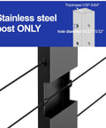 Stainless steel post with black rubber protector sleeves for railing; compatible with 100 Pack Top Shelf Beveled Cable Railing Grommets 30 Degree.