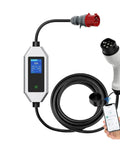 Heavy Duty Portable 22Kw 32A Three Phase Type2 EV Charger With Wifi App Control showing charging cable and display