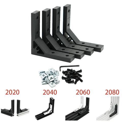 Beefy Heavy Duty Corner Brackets 4 Pack 78x78mm Inside Gusset For 2020 Aluminum Extrusion Profile Includes 16 M5 Screws And 16 M5 T Nuts Black Finish For Strong 90 Degree Joints In DIY Frames And Rigs