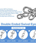 Heavy Duty Double Ended Eye To Eye Swivel Ring 304 Stainless Steel M8 Hardware 2 Pack For Tree Swings Rigging Carabiner Style Dismounting Connectors Rust Resistant High Load Bearing, 360° swivel eye hooks