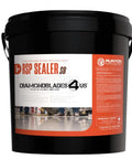 Five Gallon Workhorse Concrete Sealer Penetrating Solvent Formula in a black tub for protecting floors from grease and salt.