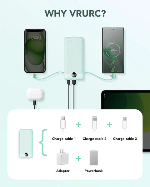 All In One 10000mAh Portable Charger With Built In Micro USB And Type C Cables And AC Wall Plug USB C Power Bank charging devices